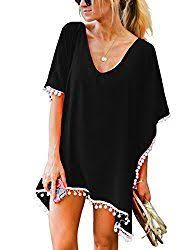 Black And White Beach Cover Up Sponsored Black And White Swimsuit Coverup With Pom Poms Swimwear Dress Swimsuit Cover Ups Swimwear Cover Ups