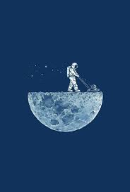Moon Funny Astronauts Lawnmower Space Illustration Art Space Art