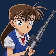 Ai haibara, a character from detective conan manga series, with a weapon on  Craiyon