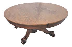 Base is made of metal and reinforced with crossed supports. Antique Victorian American Tiger Oak Round Coffee Table Chairish