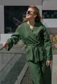 Green Linen Kimono Set Linen Trousers Linen Kimono Jacket Wrap Etsy Linen Trousers Kimono Jacket Bridesmaid Suits