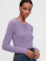Gap Synthetic Ribbed Henley T Shirt In Purple Lyst