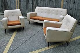 Vintage Three 3 Piece Suite Sofa Chairs Leatherette Retro Danish Era 50s 60s 70s Sofa Chair Furniture Sofa