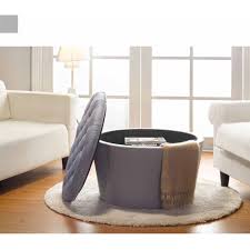 B fsobeiialeo storage ottoman with tray, linen ottoman coffee table folding long shoes bench footstool, dark grey 30x15.74x15 4.5 out of 5 stars 1,505 $43.99 $ 43. Better Homes And Gardens Round Tufted Storage Ottoman With Nailheads Gray Walmart Com Walmart Com