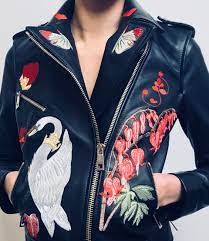 The Statement Elixir Leather Jacket Features Threadwork Embroidery Of Decorated Swans Bleeding Hearts And Botanical Specimens Leather Jacket Jackets Fashion