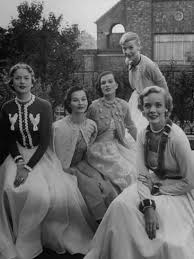 photographic print women modeling decorated sweaters by nina leen 24x18in vintage fashion 1950s female models vintage fashion