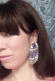 Evil Eye Earrings Beaded Purple Fringed Earrings Tasseled Eye Drop Earrings  Trendy Earrings Fashion Jewelry