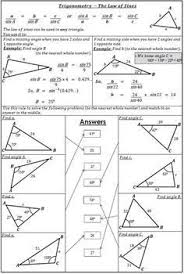 Trigonometry Law Of Sines Worksheet Activity Law Of Sines Trigonometry Worksheets