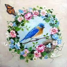 Bluebird Art Print Bluebird Home Decor Bluebird Card Butterfly Print Floral Print Floral Wreath Blue Bird Art Bird Art Print Bird Art