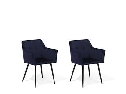 Textural faux leather gives these dining chairs a dark and sophisticated appearance. Set Of 2 Velvet Dining Chairs Dark Blue Jasmin Beliani Co Uk