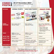 The tickets for comic fiesta 2017 malaysia are available online for the early bird tickets which are rm60.00 for two days. Comic Fiesta 2017 Ticket Prices Revealed