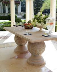Double Pedestal Indoor Outdoor Dining Table In 2020 Outdoor Table Decor Dining Table Lighting Patio Decor