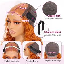 Amazon.com: Ailwelia 生薑深波浪假髮真髮鮑勃12 英吋(約200% 密度姜鮑勃假髮真人頭髮5x5 高清蕾絲封閉假髮真髮無膠假髮