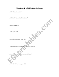 Check spelling or type a new query. The Book Of Life Movie Worksheet Esl Worksheet By Lopez Cesar R