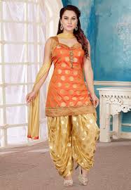 Orange Brocade Readymade Punjabi Suit 156023 Designer Dresses Indian Indian Outfits Patiala Suit