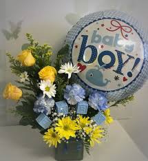 Baby boy gift custom shower gift, elephant birth stats photo prop, personalized stuffed animal in gift basket blue, new parent, mom gift. New Baby Boy By Andrea S Flowers