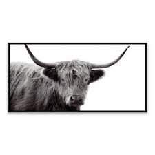 Black And White Cow Framed Pictures 24 25 X 48 25 Highland Cow Framed Wall Canvas Black White Threshold Framed Wall Canvas Cow Canvas Frames On Wall