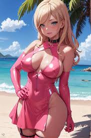 Nsfw slutty rosalina, bimbo anime girl in a pink latex outfit posing on a  beach - SeaArt AI