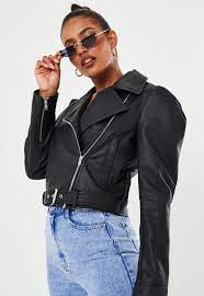 Black Faux Leather Puff Sleeve Biker Jacket Sponsored Leather Ad Faux Black Coats Jackets Women Jackets Jackets Uk