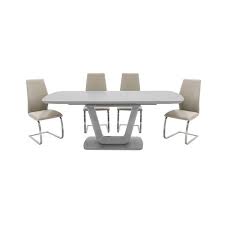 In good condition, however there are some marks and scratches on the table and chairs. Coppinger Extending Dining Table White Gloss And 4 Dining Chairs Taupe Roomes Furniture Interiors Make Yourself A Home