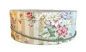 Large 17 Hat Box In Tan Stripe With Colorful Floral Fabric Etsy Luxury Hats Floral Fabric Hat Box