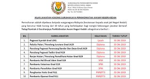 Keutamaan akan diberi kepada rakyat negeri johor darul ta'zim atau warganegara malaysia yang telah menduduki negeri johor tidak kurang dari. Jawatan Kosong Di Suruhanjaya Perkhidmatan Awam Negeri Kedah Kelayakan Pmr Spm Diploma Ijazah Ejawatankini Com