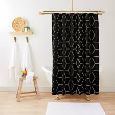 Black And Gold Art Deco Curtains Black Gold Minimal Pattern Shower Curtain By Haroulita In 2020 Shower Curtain Art Black And Gold Curtains Black Shower Curtains
