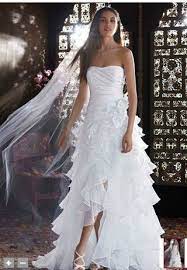 David S Bridal Style T3505 Strapless Organza High Low Ruffle Skirt Gown Organza Hi Low Wedding Dresses High Low Wedding Dress Organza Wedding Dresses Strapless