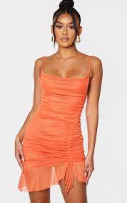 Dresses, women tops, plus size women clothing, women shoes Bright Orange Mesh Bodycon Dress Prettylittlething Usa