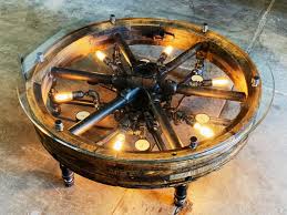 Measures 16 x 8 x 3 1/2 one side is in. Antique Flat Belt Pulley Coffee Table Gold Mountain Gallery