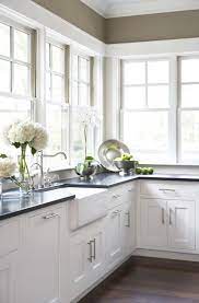 White Cabinets And Black Granite Countertops Kitchen Remodel White Farmhouse Sink No Upper Cabinets