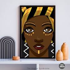Beauty Woman Face Art, Portrait Drawing, African American Woman  Illustration, Braided Hair Woman, Boho Girl Poster, Afro Black Woman Print 