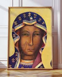 Our Lady Virgin Mary of Czestochowa Poland, Face of Madonna and Child  Digital Print Wall Art Vintage Poster Black Madonna Icon Printable JPG