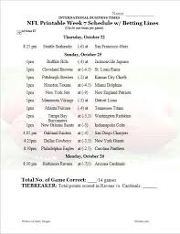 For current week 7 nfl odds and to compare sportsbooks to make sure you get the best lines, click here. Nfl Office Pool 2015 Printable Week 7 Schedule With Betting Lines For All Games