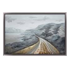 Oakland Living Road With Mountains In Dark Brown Wooden Floating Frame Hand Painted Acrylic Aluminum 3d Wall Art 59 In X 39 In Hdmh 458 The Home Depot In 2020 Mountain
