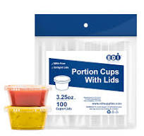 EDI Clear Plastic Disposable Portion Cups/Souffle Cup with Lids (3.25 oz,  100)