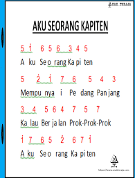 Dibawah ini saya sajikan not angka,not balok dan liriknya dalam bentuk gambar jpg, jpeg dan png yang bisa sobat. Not Angka Aku Seorang Kapiten Lagu Anak Anak