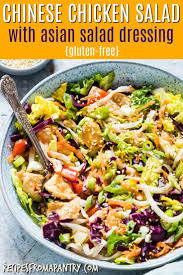 This chinese chicken salad with chicken, crunchy vegetables, crispy fried noodles and asian sesame dressing is a wholesome salad. Love Asian Salads Then This Chinese Chicken Salad Topped With A Tangy Asian Salad Dressing Is Ju Chinese Chicken Salad Asian Salad Recipe Easy Chicken Recipes