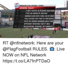 Nfl flag football teams compete 5 on 5, but you may find various leagues out there—6 on 6, 7 on 7, 9 on 9—depending on the region and age group. American Flag Football League General Rules Ate 7 On 7 With 12 Plaver Rosters Two 30 Minute Halves Running Clock Until Final 200 Of Game Field Divided Into Four 25 Yard Boxes With 1st Downs Awarded Each