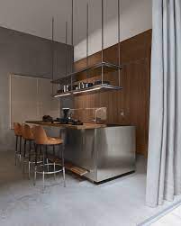 Pale grey kitchen with wood worktop maintenance connection logo. Italia Products Arclinea