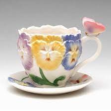 Pansy Flower Porcelain Cups And Saucers Set Of 4 Tea Cups Tea Porcelain Cup