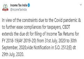 No extension in due date of payment of self assessment tax having self assessed tax liability more than rs. Due Date For Filing Revised And Belated Return For Fy 2018 19 Extended Again To 30 09 2020 Taxontips