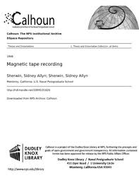 Magnetic tape recording : Sherwin, Sidney Allyn : Free Download, Borrow,  and Streaming : Internet Archive