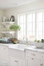 Kitchens White Apron Sink White Kitchen Cabinets Marble Countertops French Windows White Open Shelv Kitchen Inspirations Kitchen Remodel Contemporary Kitchen
