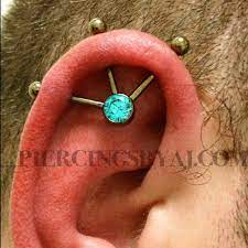 Fun Way To End My Night 3 Point Industrial With 6mm Mint Green Gem Jewelry From Industrialstreng Emerald Earrings Studs Ear Jacket Earring Baby Ear Piercing