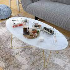 Marble Effect Coffee Table With Gold Legs White Marble Oval Etsy Coffee Table Marble Top Coffee Table Marble Coffee Table