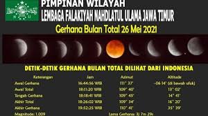 Gerhana bulan total merupakan fenomena alam di mana posisi matahari, bumi dan bulan berada pada posisi sejajar. Gerhana Bulan Total 26 Mei Ini Penjelasan Lembaga Falakiyah Nu