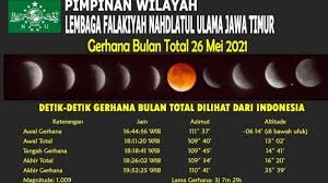 Gerhana bulan adalah fenomena alam yang terjadi karena bulan, bumi, dan matahari berada dalam satu garis lurus. Gerhana Bulan Total 26 Mei Ini Penjelasan Lembaga Falakiyah Nu