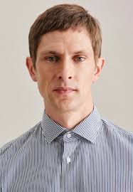 Men Slim Performance shirt Stripes dark blue