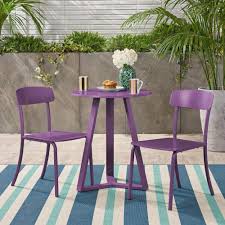 Noble House Samos Matte Purple 3 Piece Metal Outdoor Bistro Set 42384 The Home Depot Outdoor Bistro Set Bistro Set Outdoor Patio Set